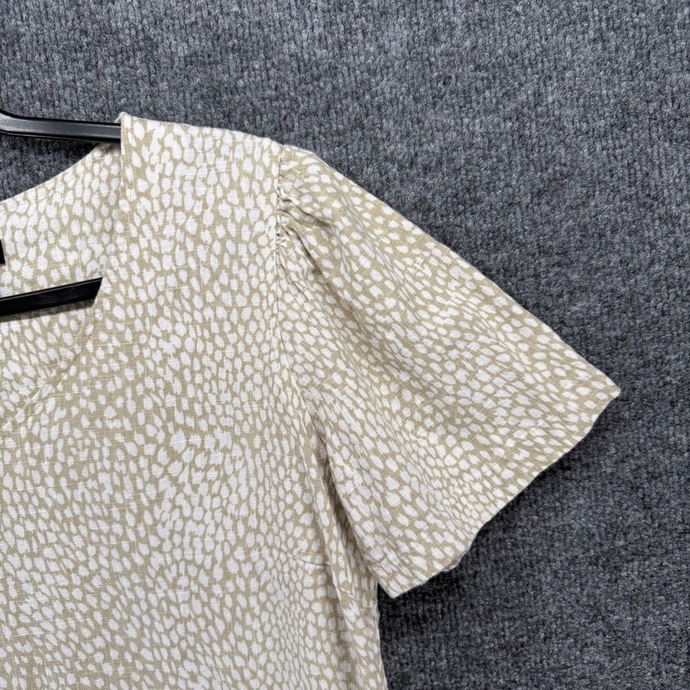 Nicole Miller Dress Womens S Linen Beige Polka Dot V-Neck Shift Coastal Resort - Picture 3 of 8